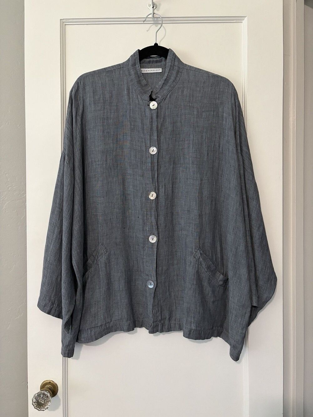 Bryn Walker Danuta Linen Shirt Jacket Small Gray Blue Oversized Lagenlook USA